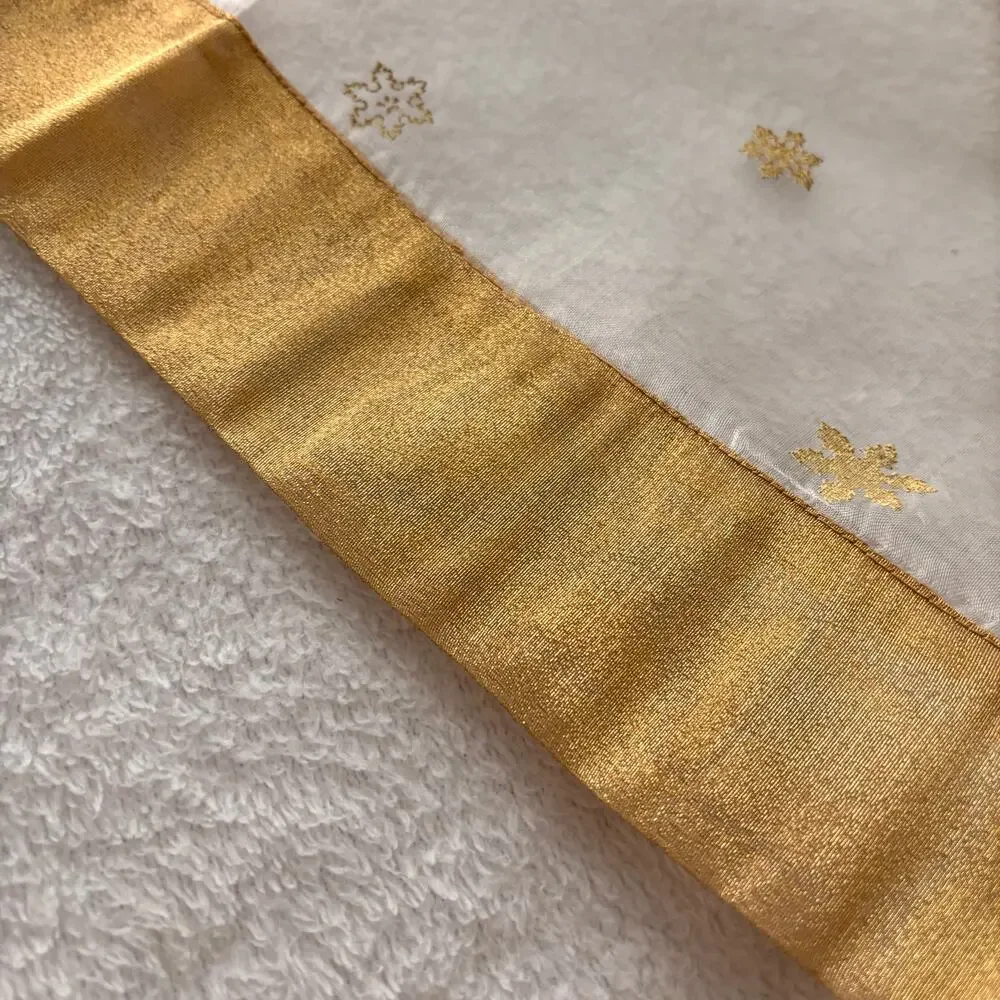 Luxury Silk Table Runner Gold Metallic Snowflake 16x108 Elegant Holiday Decor